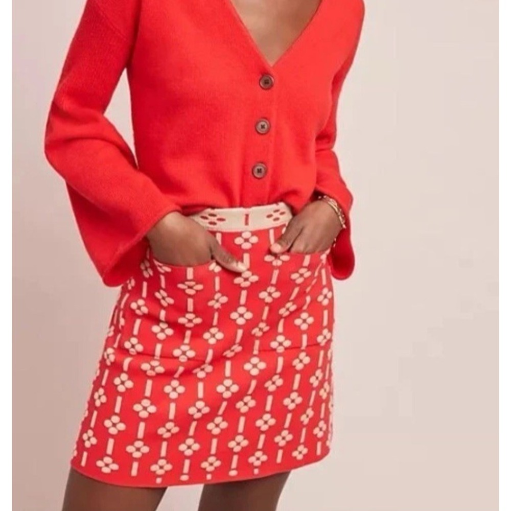 Maeve Quant Knit Mini Skirt Size XS Red Retro Mod Geometric Anthropologie